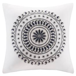 Gracie Mills - Krauss 200TC Medallion Embroidered Square Pillow - Navy