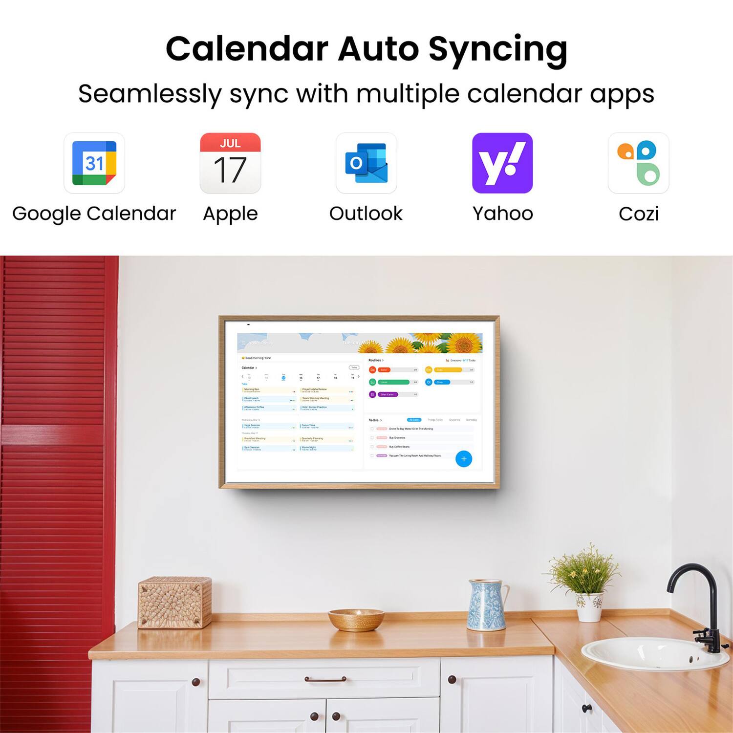 Calendar Auto Syncing  
Seamlessly sync with multiple calendar apps  

- Google Calendar  
- Apple  
- Outlook  
- Yahoo  
- Cozi