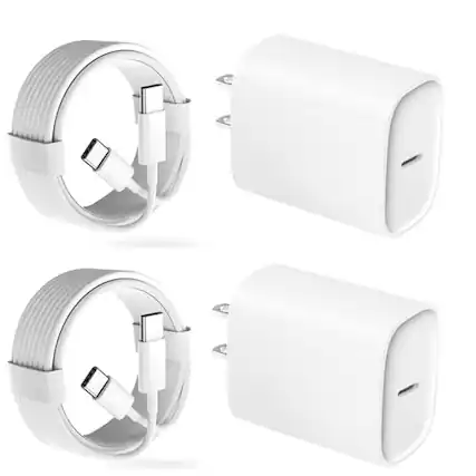 Front. Core Tech - 2-Pack 20W USB-C Fast Charger Blocks with 2 10 ft USB-C Cables for iPhone 18/17/16/15 - Light White - Light White.