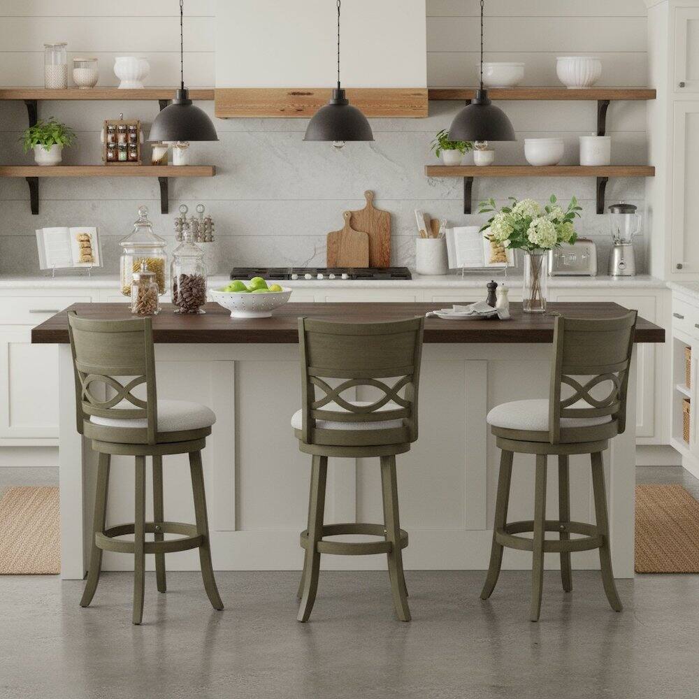 Alt View 2. FurniFact - Wood Swivel Bar Stool Set of 2 Gray Fabric - Grey.