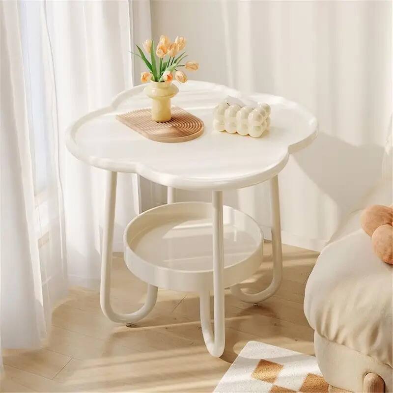 We Growing - End Table Flower Side Table Coffee Table with Rolling Base,End Table for Couch, 2-Tier Coffee Tables for Living Room,Be - White