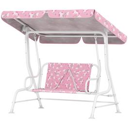 Qaba - Kids Porch Swing, 2-Seater Patio Swing Bench with Safety Belts, Adjustable Canopy for Backyard - Pink