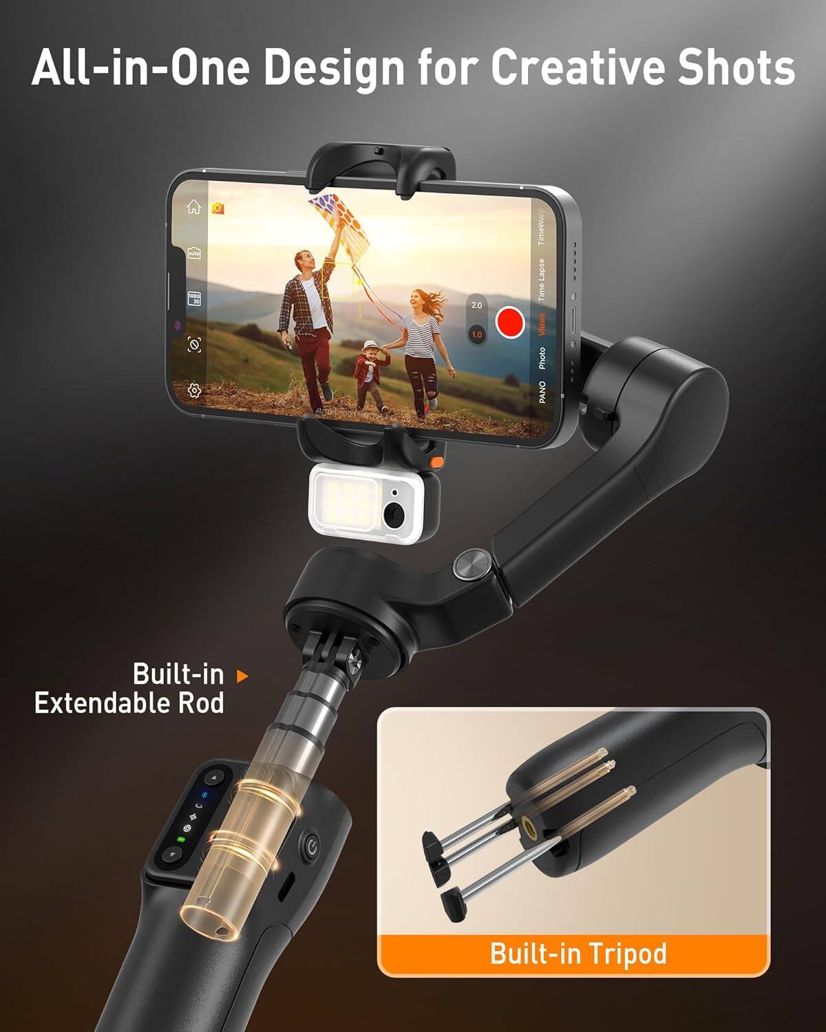 All-in-One Design for Creative Shots 20 1.0 Time-Lapse Time  Photo PANO AAAAA Built-in Extendable Rod Built-in Tripod