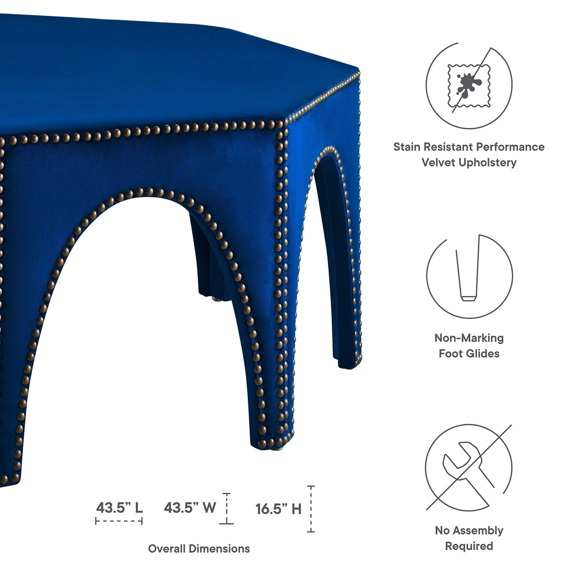 - Stain Resistant Performance Velvet Upholstery
- Non-Marking Foot Glides
- Overall Dimensions: 43.5" L x 43.5" W x 16.5" H
- No Assembly Required