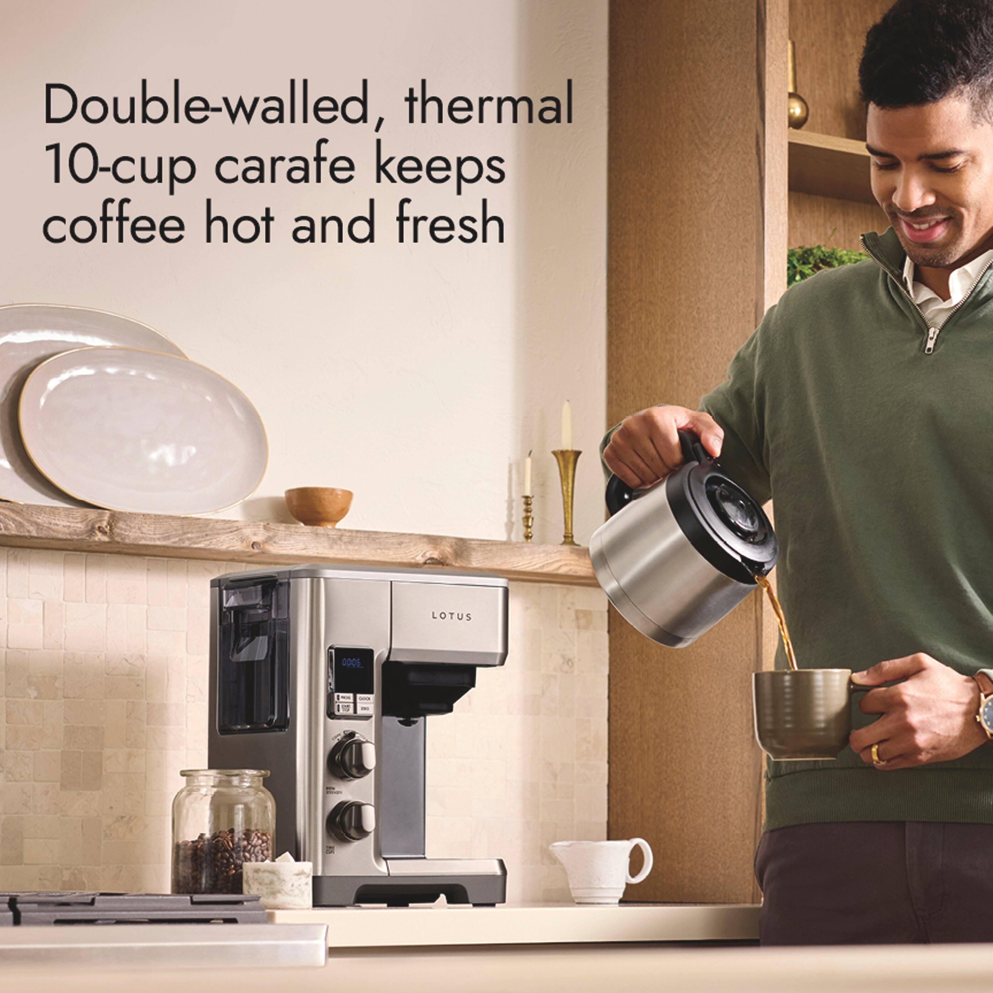 Double-walled, thermal 10-cup carafe keeps coffee hot and fresh

LOTUS
0006