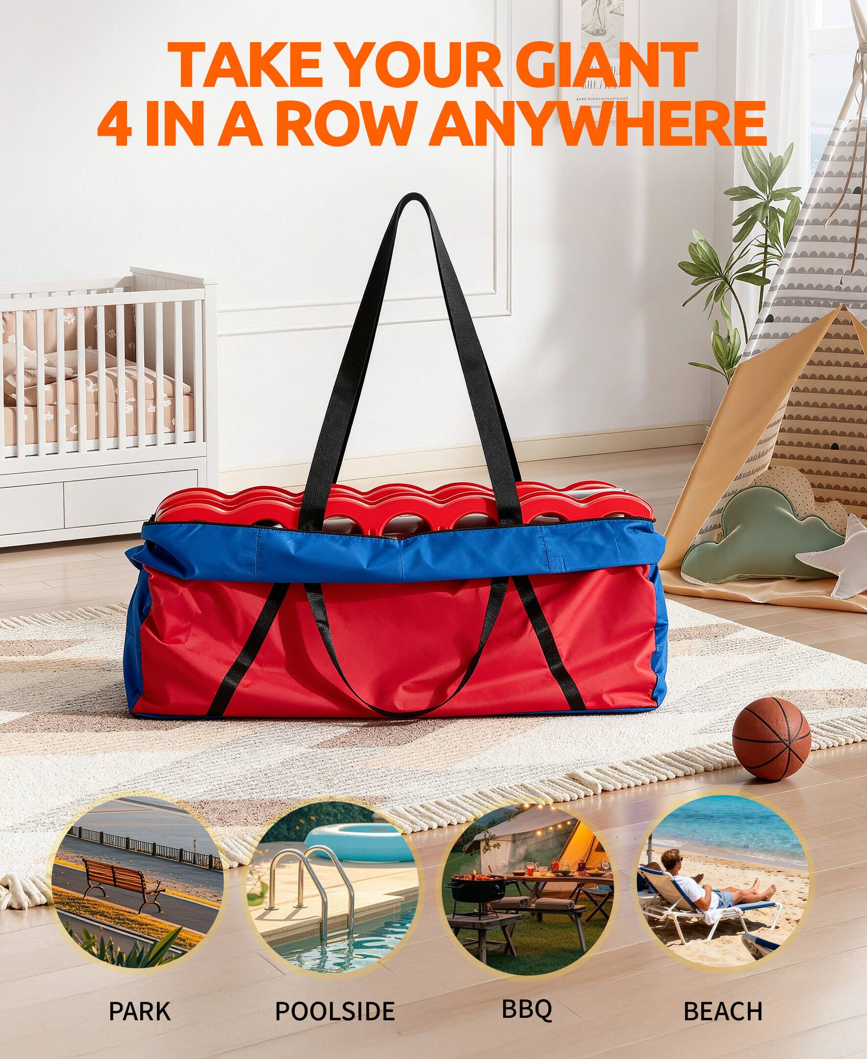 TAKE YOUR GIANT 4 IN A ROW ANYWHERE

PARK POOLSIDE BBQ BEACH