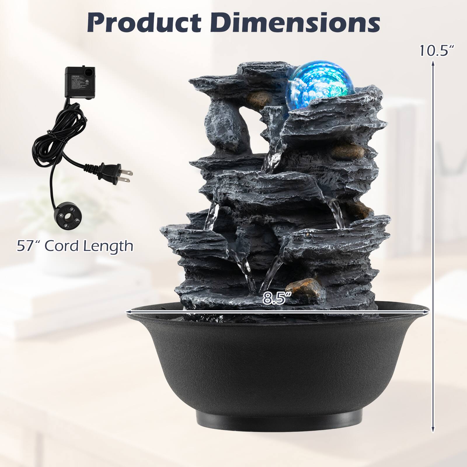 Product Dimensions: 10.5"  
Cord Length: 57"  
Height: 8.5"