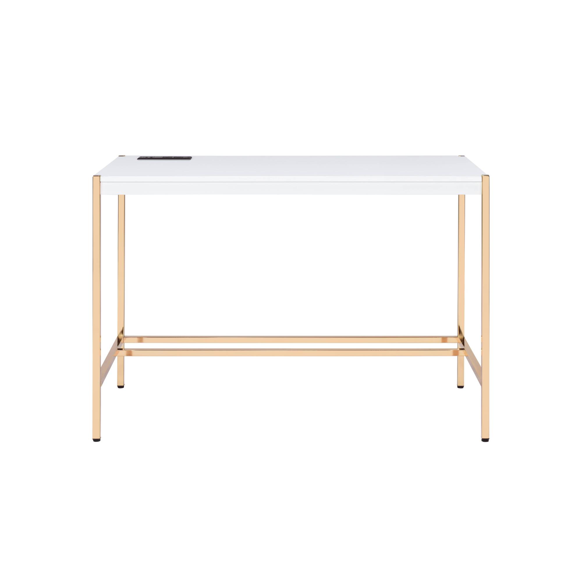 Alt View 5. GOODSILO - Modern Writing Desk with USB Charging Port for Contemporary Home Office Workspace - Golden+White.