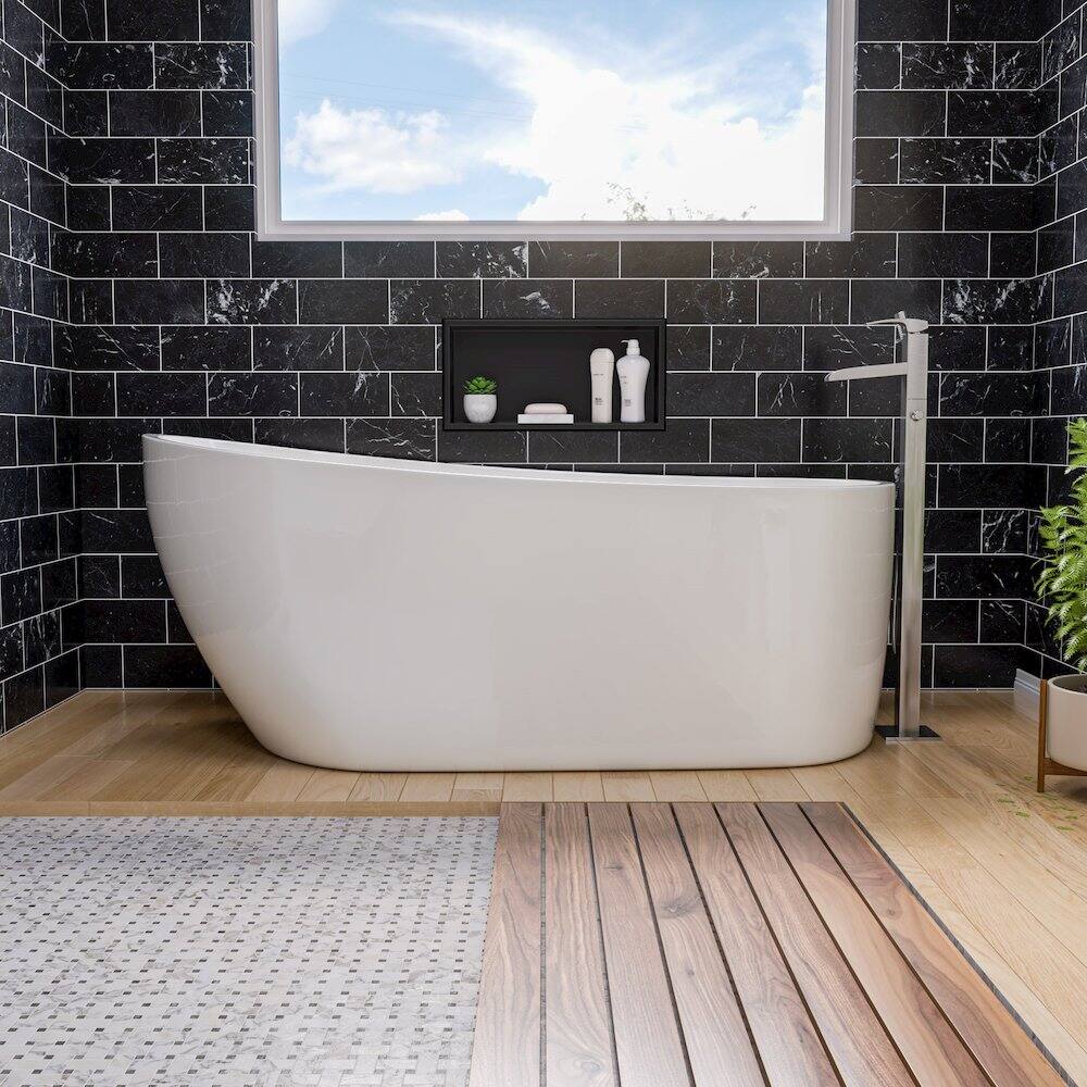 Back. Alfi - Brushed Black PVD Stainless Steel Horizontal Single Shelf Shower Niche - Black.