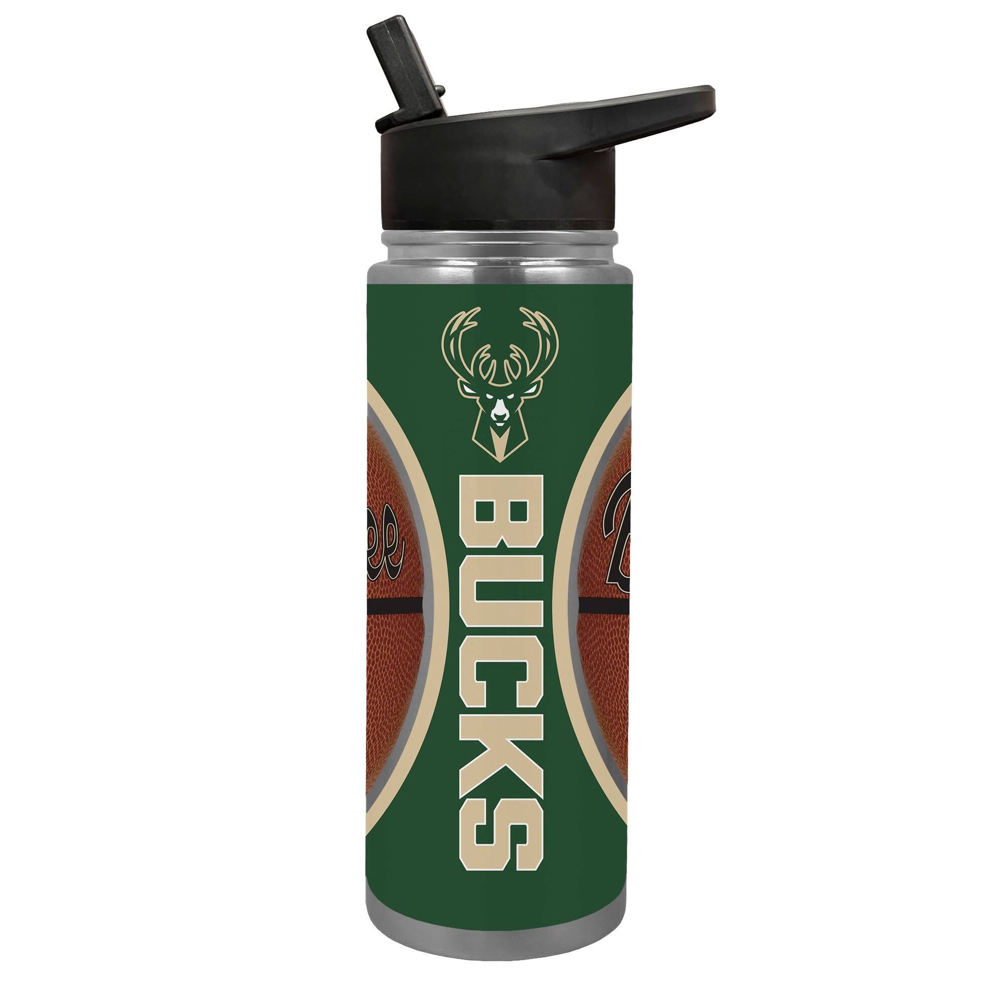 Front. Great American Products - Milwaukee Bucks 24oz. Jr. Thirst Game Ball Hydration Bottle - Brown.