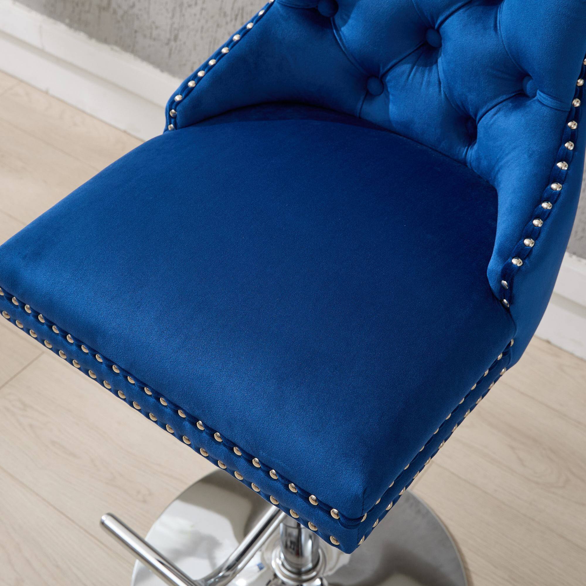 Alt View 5. PexFix - Upholstered Velvet Bar Stools, Set of 2, Adjustable Height Swivel with Tufted Back, Wide Base for Home Pub - Blue.