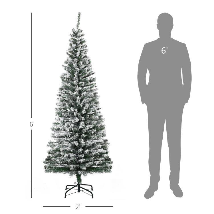 Alt View 3. PULUZ - 6ft Flocked Christmas Tree, Pencil Artificial Xmas Tree with Faux Snow, Dense Branches, Foldable Metal Base for Indoor H - Green.