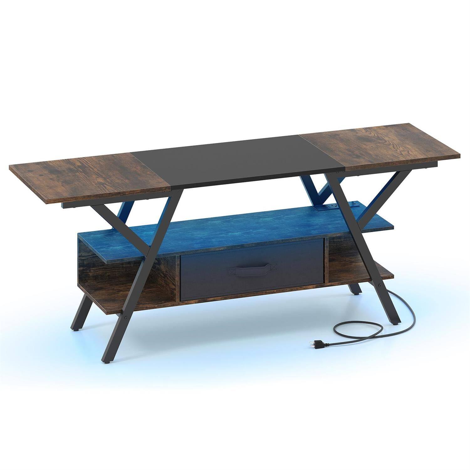 Alt View 1. Pefilos - 65" TV Stand with RGB LED Lights & Charging Station, Rustic Brown TV Cabinet - Brown.