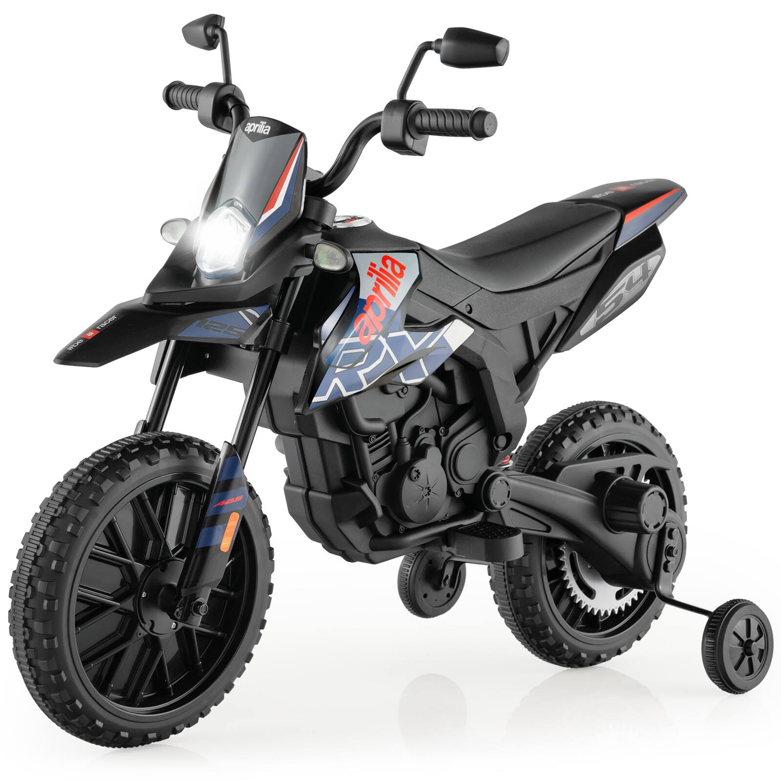 Costway - 12V Licensed Aprilia Kids Ride On Motorcycle Electric Dirt Bike with Light & Music - Blue