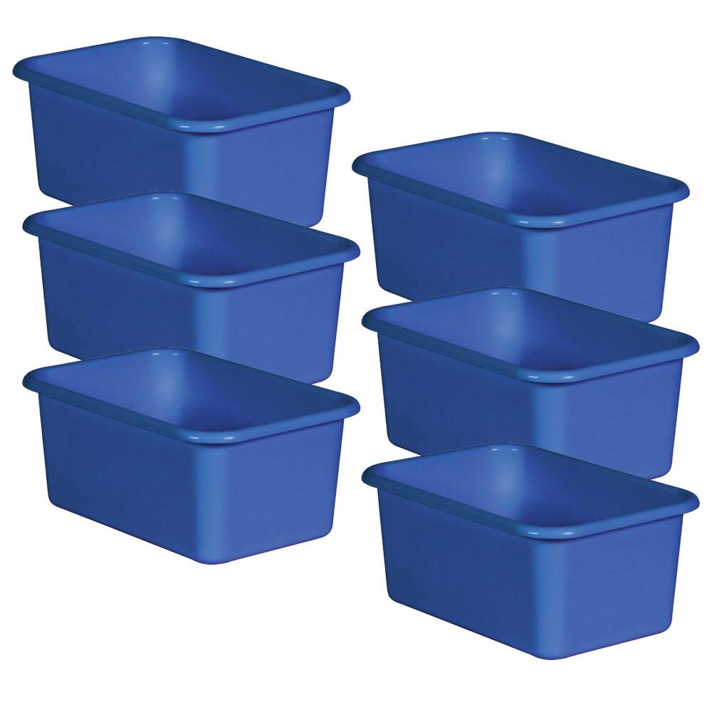 Front. Teacher Created Resources - Teacher Created Resources Blue Small Plastic Storage Bin, Pack of 6.