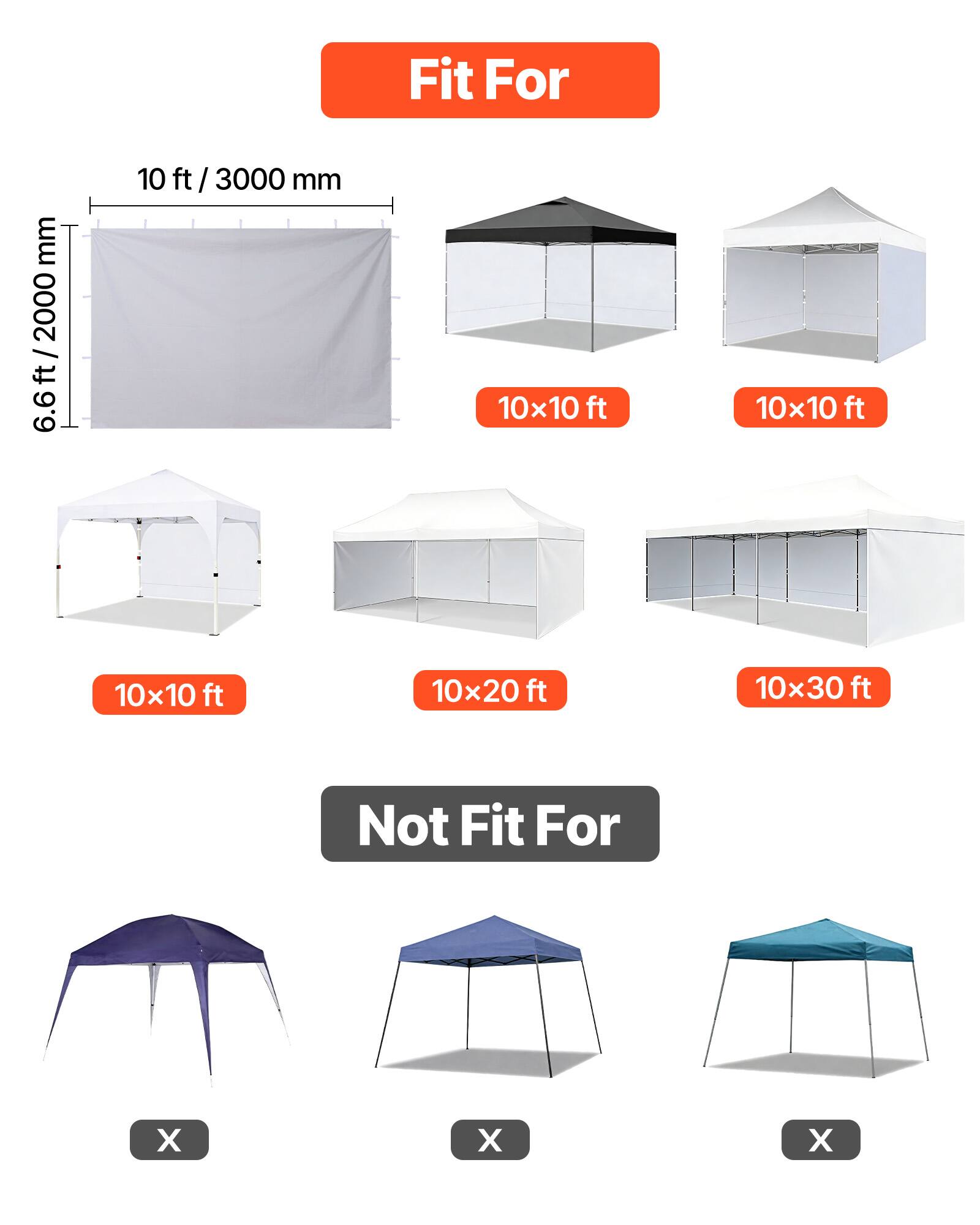 Fit For:  
- 10 ft / 3000 mm  
- 6.6 ft / 2000 mm  
- 10x10 ft  
- 10x20 ft  
- 10x30 ft  

Not Fit For:  
- X  
- X  
- X