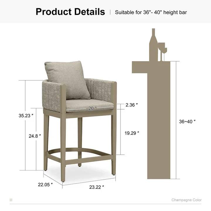 Product Details  
Suitable for 36"- 40" height bar  

- 35.23"  
- 20"  
- 2.36"  
- 24.8"  
- 19.29"  
- 22.05"  
- 23.22"  

Champagne Color