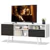 Front. Gymax - Gymax Modern TV Stand/Console Cabinet 3 Shelves Storage Drawer Splayed Leg Black/White - White,Black.