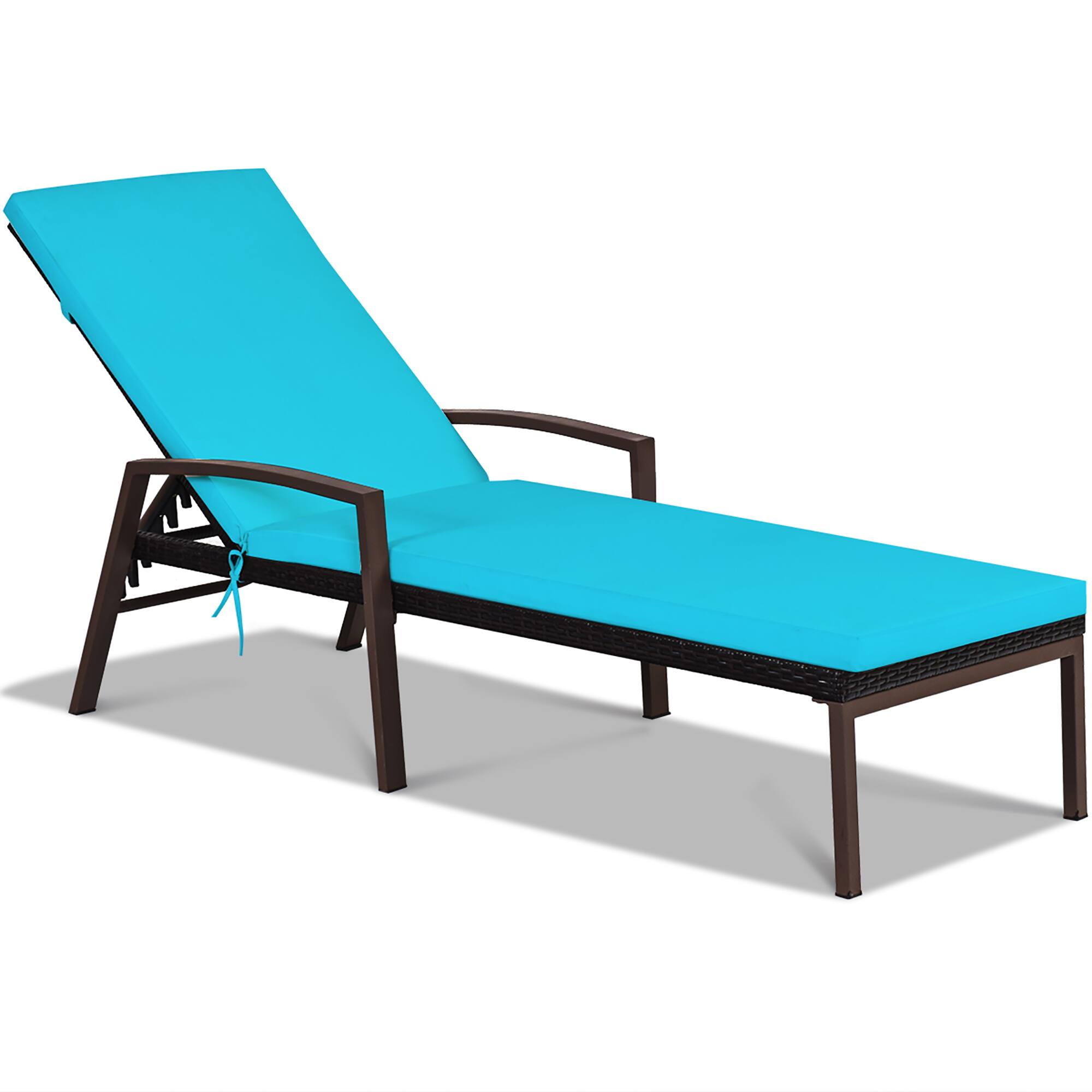Alt View 7. Costway - Patio Rattan Lounge Chair Chaise Recliner Back Adjustable w/Cushion Outdoor - turquoise.