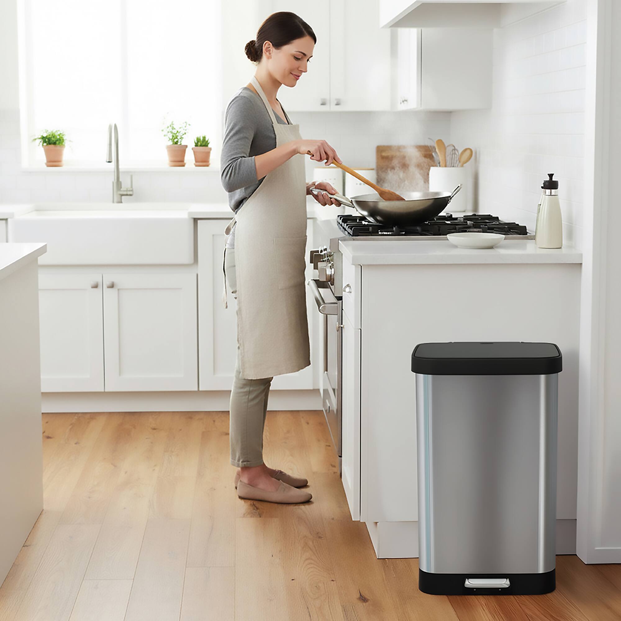 Alt View 8. Glad - Glad Step Trash Can, Soft Close Lid Bin with Odor Protection, 13 Gal, Stainless - SS.