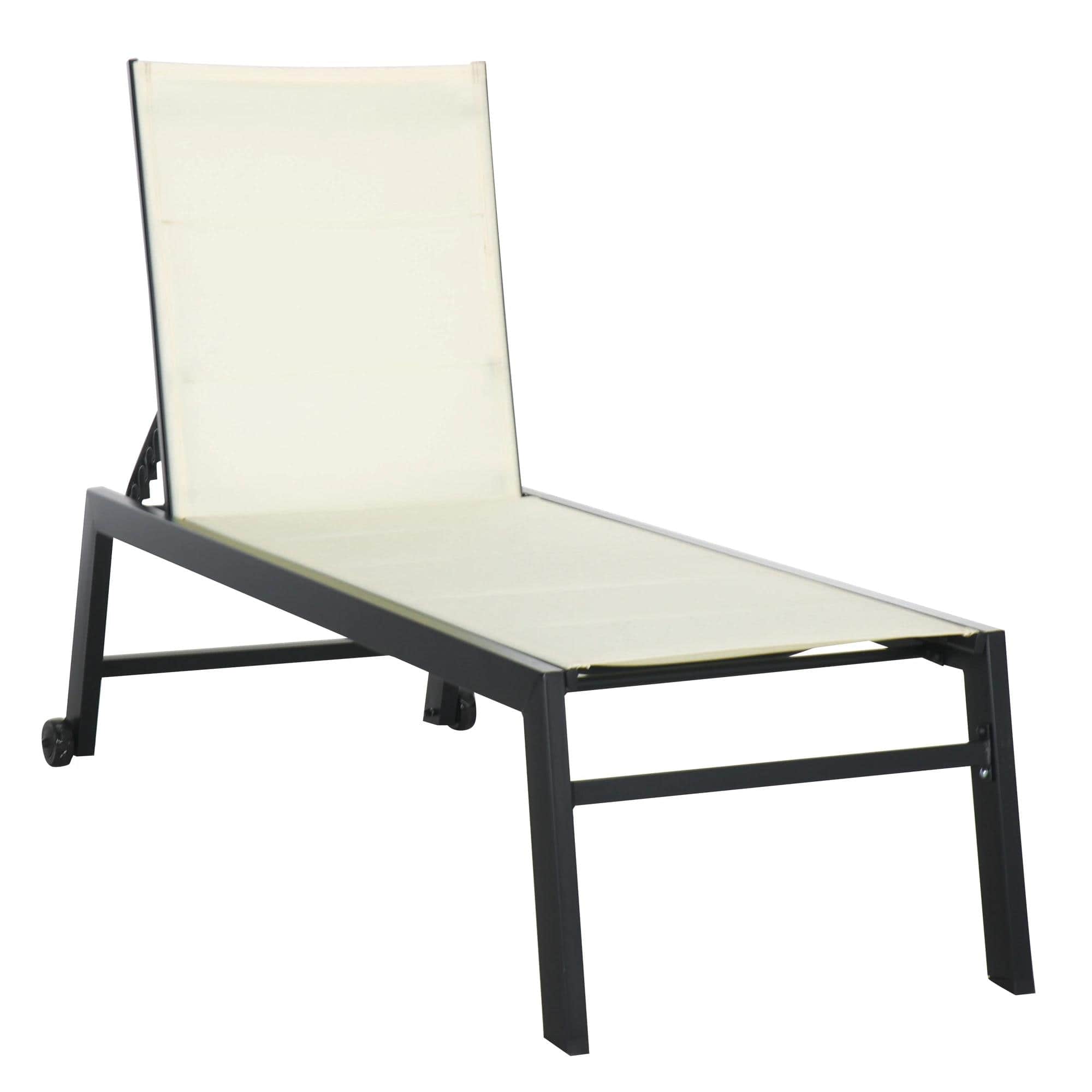 Resenkos - Outdoor Chaise Lounge With Wheels, Five Position Recliner For Sunbathing, Suntanning, Steel Frame - Cream White
