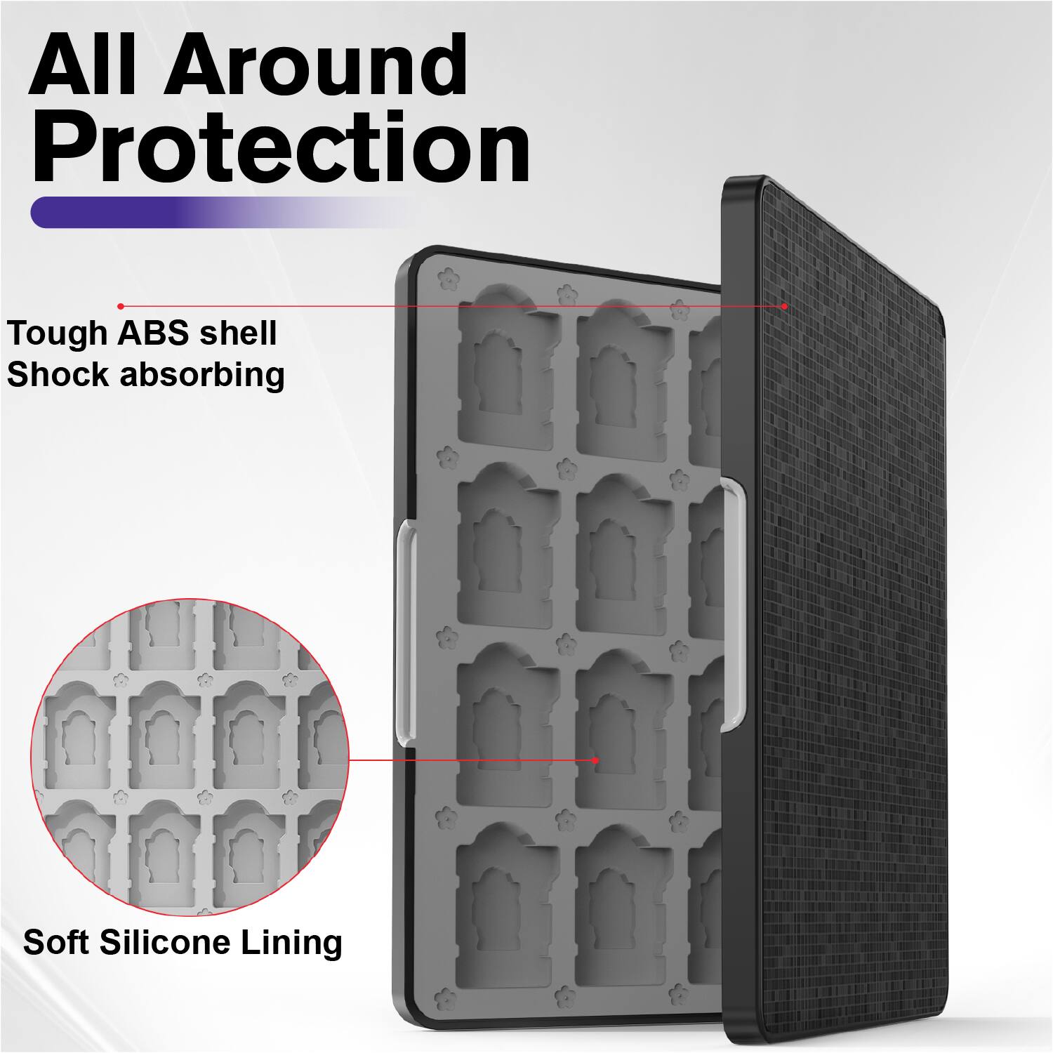 All Around Protection

- Tough ABS shell
- Shock absorbing
- Soft Silicone Lining