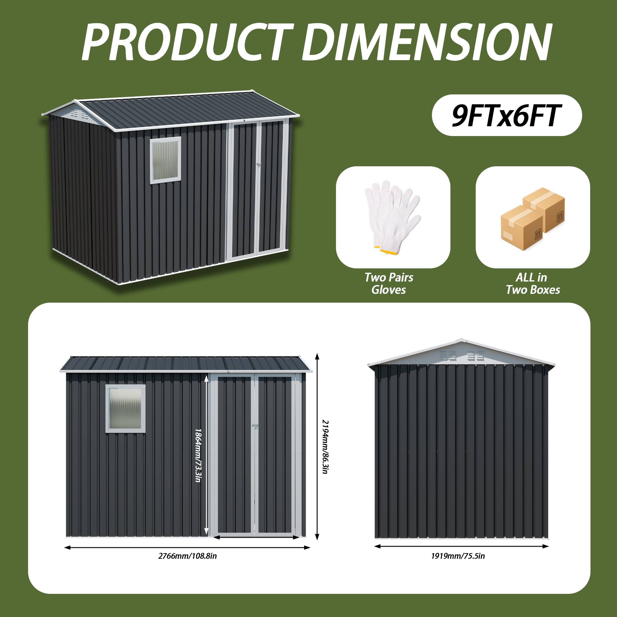 PRODUCT DIMENSION  
9FTx6FT  
Two Pairs Gloves  
ALL in Two Boxes  
1864mm/73.3in  
2194mm/86.3in  
3in  
2766mm/108.8in  
1919mm/75.5in