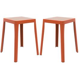 LeisureMod - Tresse Stackable Poly Stool with Wicker Top, Modern Outdoor Counter Height Patio Barstool Set of 2 - Orange