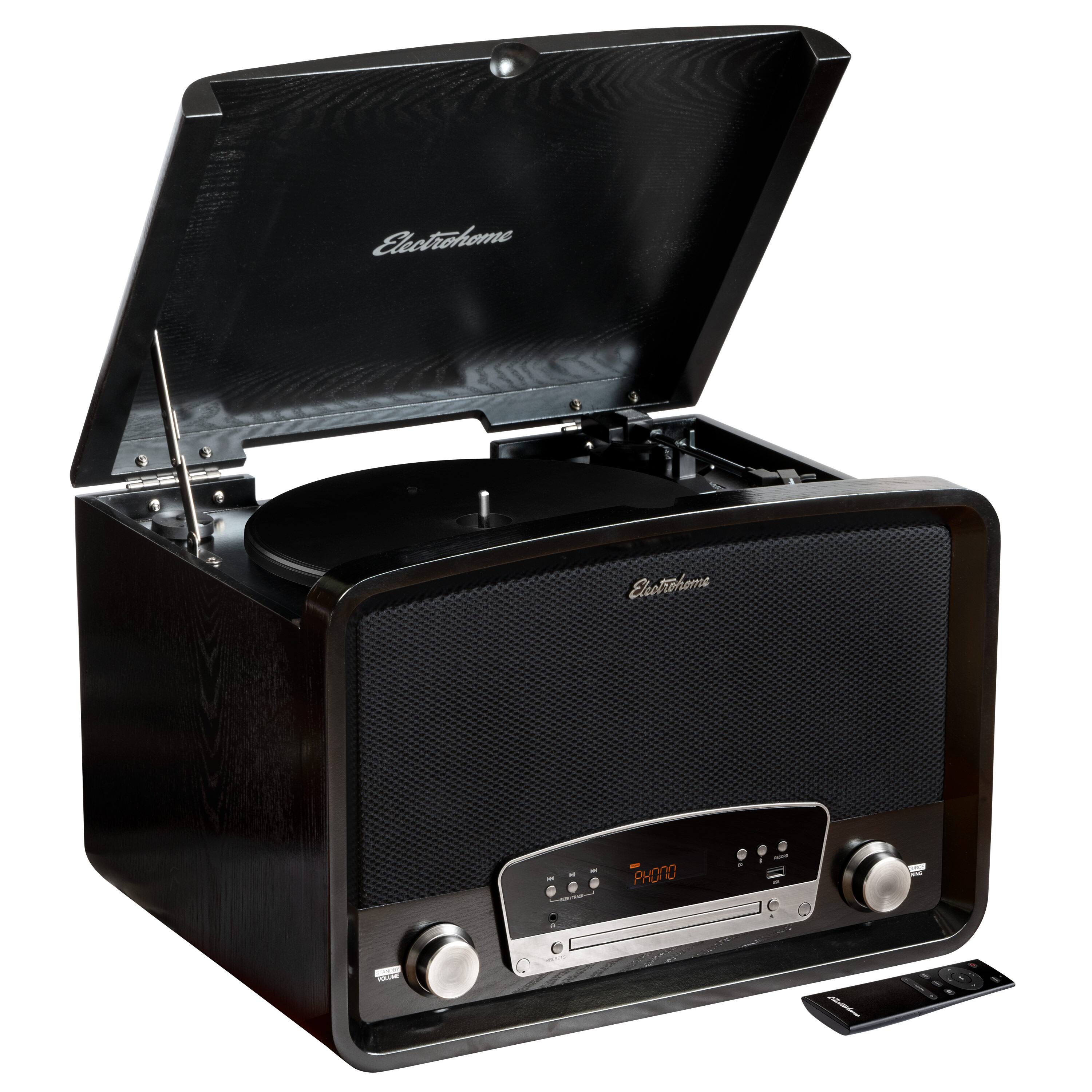 Electrohome - Kingston Vintage Vinyl Record Player Stereo System - Turntable, Bluetooth, Radio, CD, Aux, USB, Vinyl to MP3 - Black