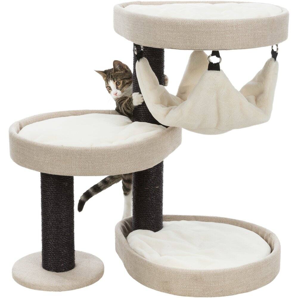 Left. TRIXIE - Vidor Plush & Sisal 2-Level 28.3" Cat Tree Scratching Posts Hammock Cushions - Cream/Gray.