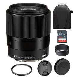Sigma - 30mm f/1.4 DC DN Contemporary Lens for Canon EF-M, 52mm UV, 64GB,Large Bag