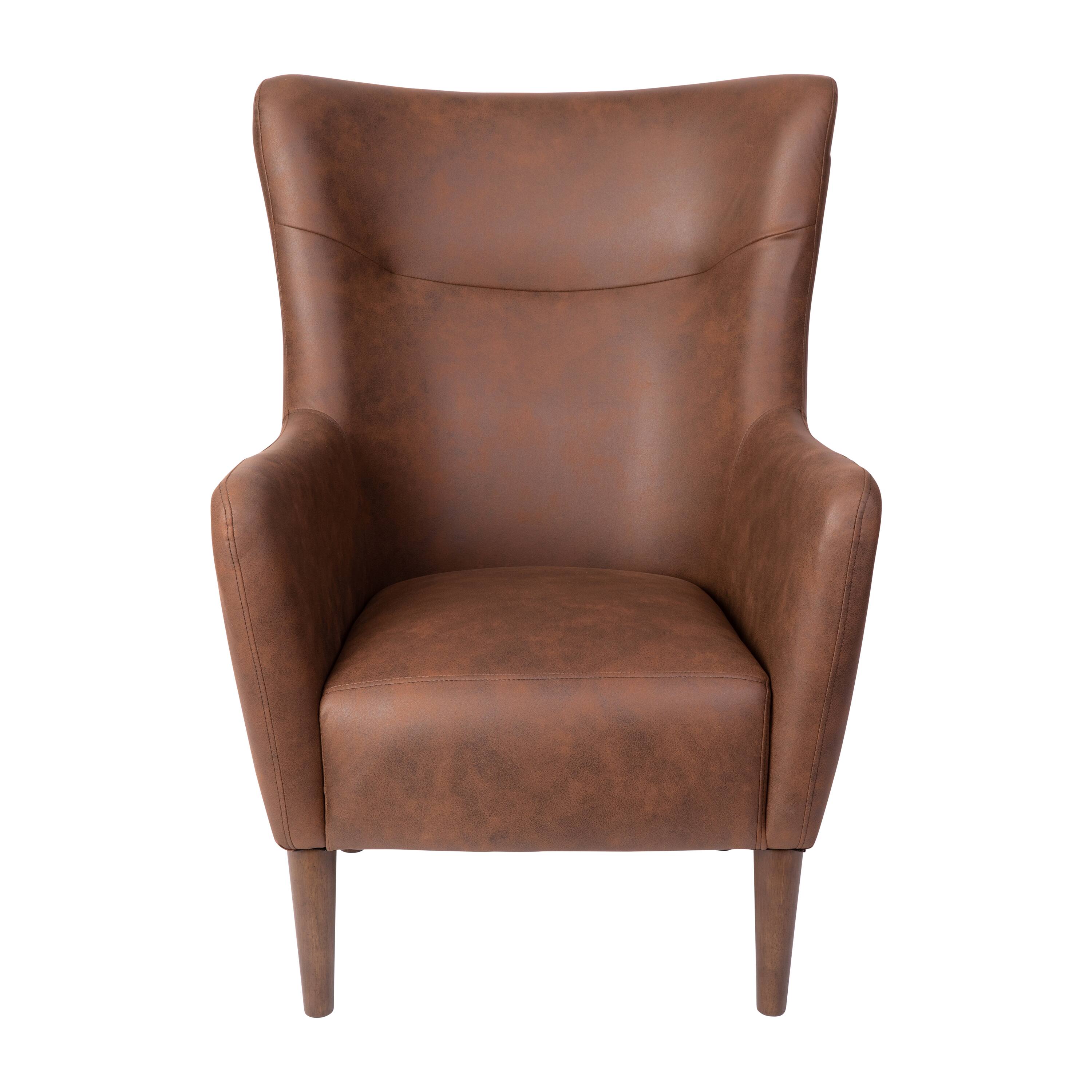 Alt View 9. Emma + Oliver - Kellen Traditional Wingback Accent Chair, Faux Leather Upholstery and Wooden Frame and Legs - Dark Brown.