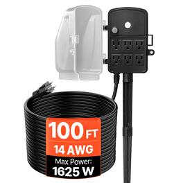 VEVOR - Outdoor Power Stake, 100 FT Extension Cord,Outdoor Power Strip Weatherproof with Cover and Overload Protection,6 Outlets - Black