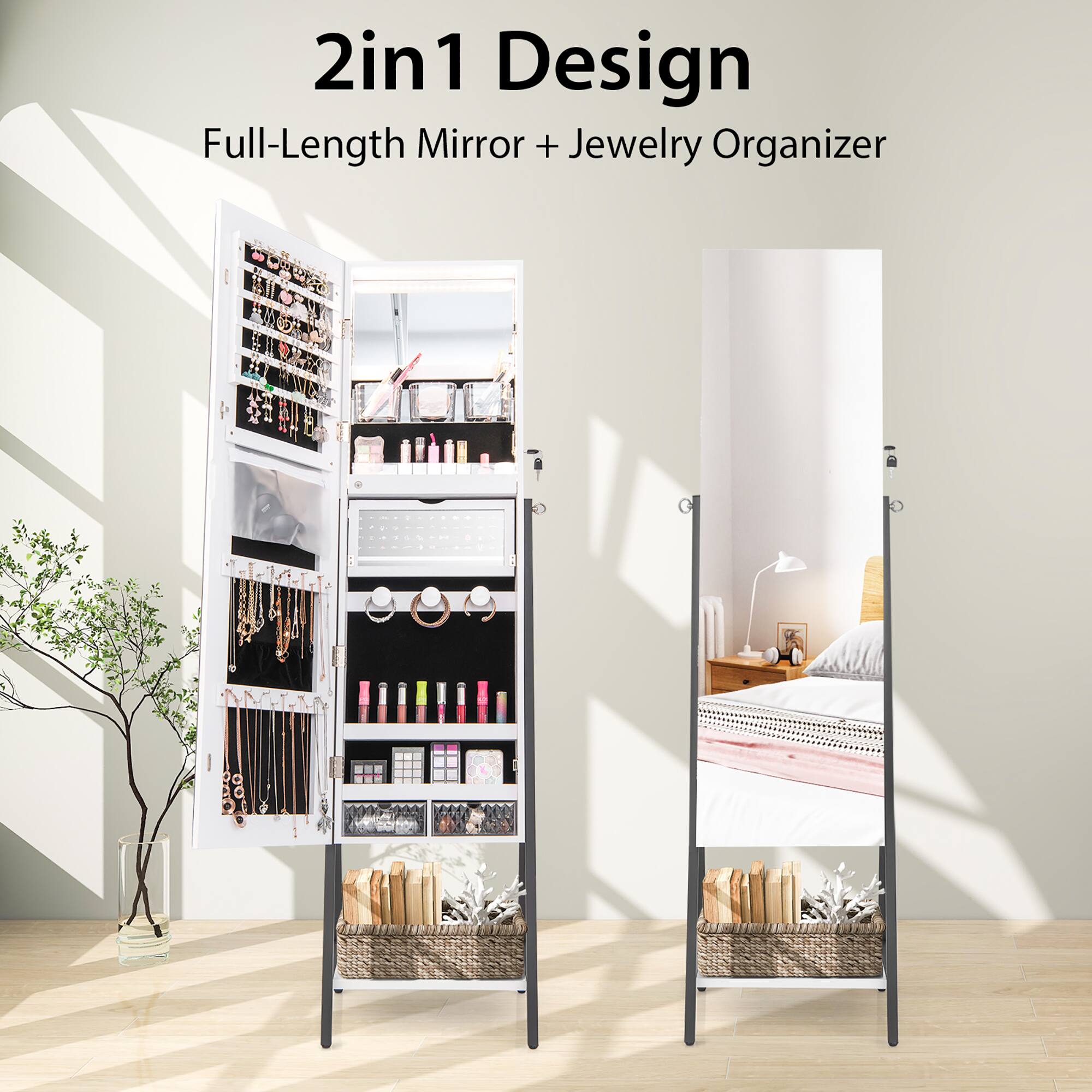 2in 1 Design Full-Length Mirror + Jewelry Organizer