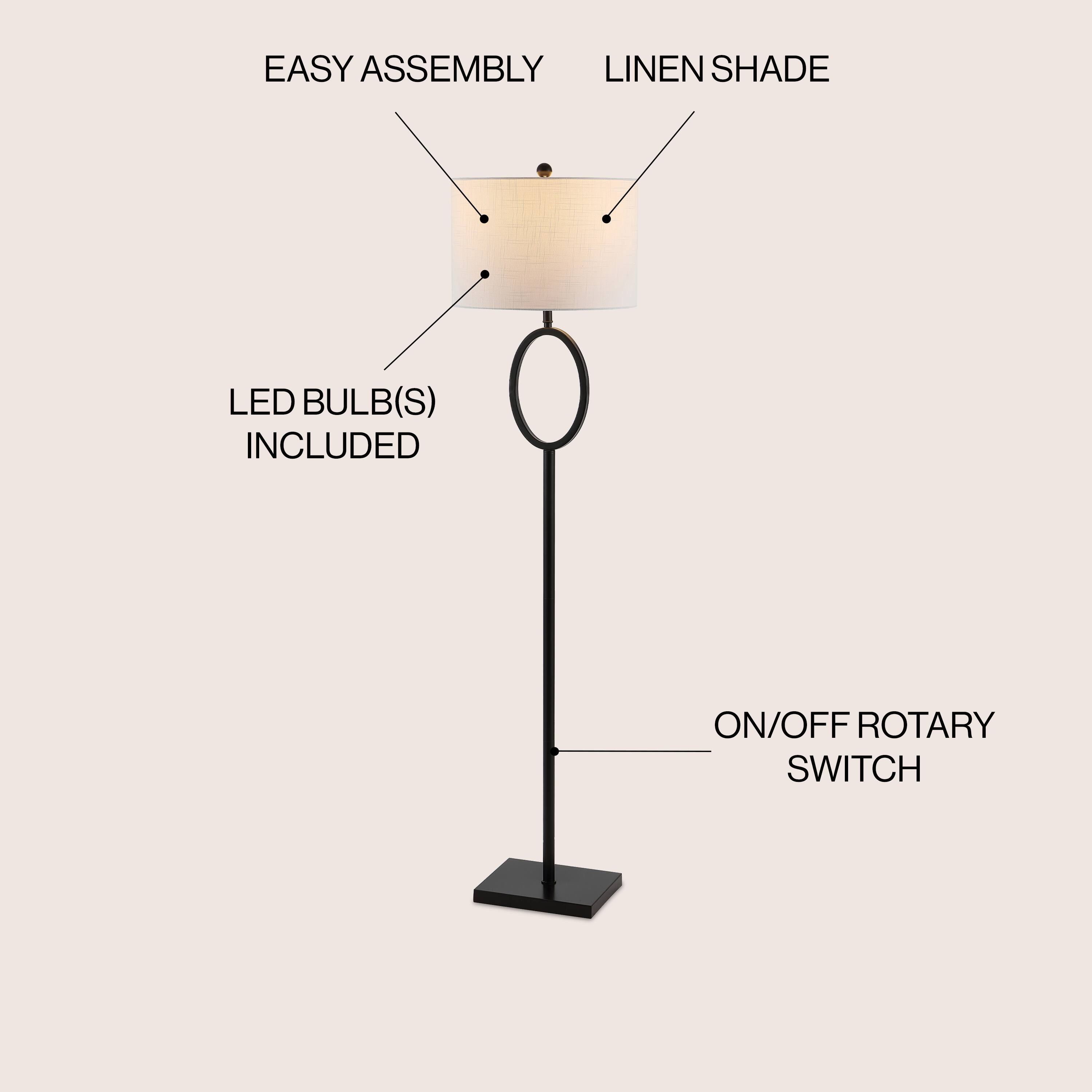 EASY ASSEMBLY LINEN SHADE LED BULB(S) INCLUDED ON/OFF ROTARY SWITCH