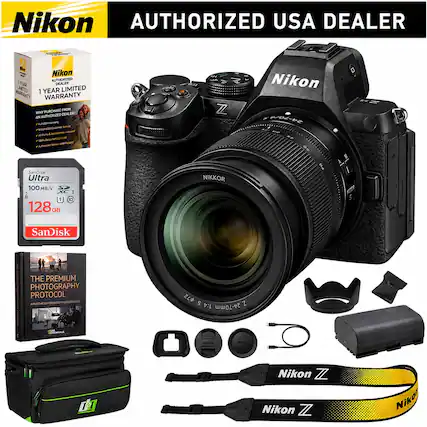 Nikon AUTHORIZED USA DEALER
Nikon AUTHORIZED YEAR DEALER LIMITED 1 YEAR LIMITED WARRANTY WARRANTY PURCHASE FROM WHY DEALER? AN AUTHORIZED Contorner Service AlkonGSA S. included
Nikon 24-70/4 34
100% and Repais
SanDisk Ultra 100 MB/s XC I 128GB
NIKKOR
SanDisk
THE PREMIUM PHOTOGRAPHY PROTOCOL AMUST-READ FOR EVERY PHOTOGRAPHER
$72 S Z 1:4 24-70mm
1000 ASSENTIALS
NIKXOR
Nikon
de
Nikon Z Nikon Z
Niko