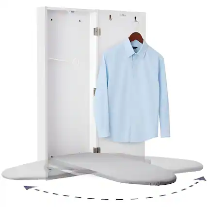 Front. Ivation - Wall-Mounted Swivel Ironing Board Cabinet, Foldable Storage Station Hooks & Rack Set - White.