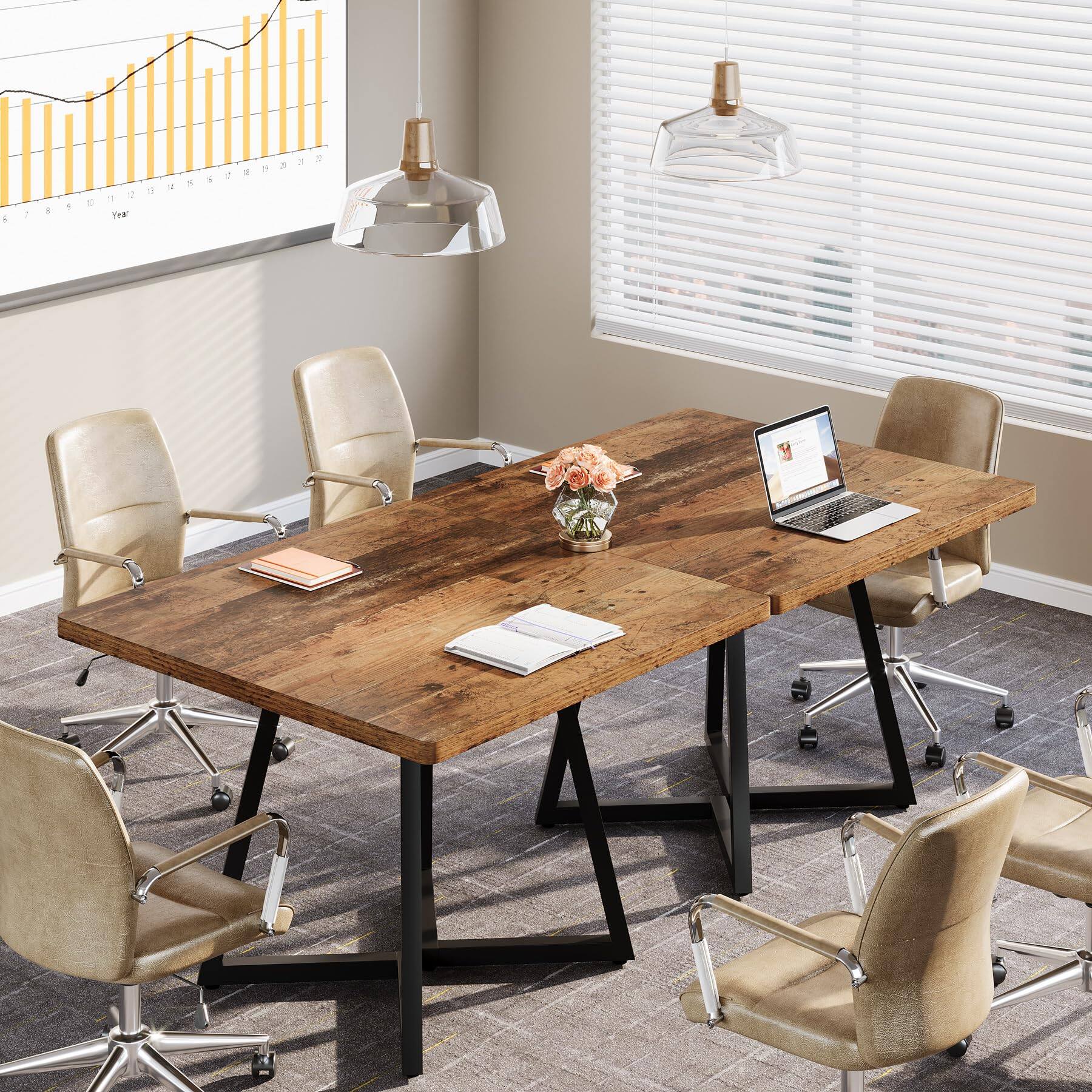 Left. Tribesigns - 31.5" Square Conference Table - Rustic Brown.