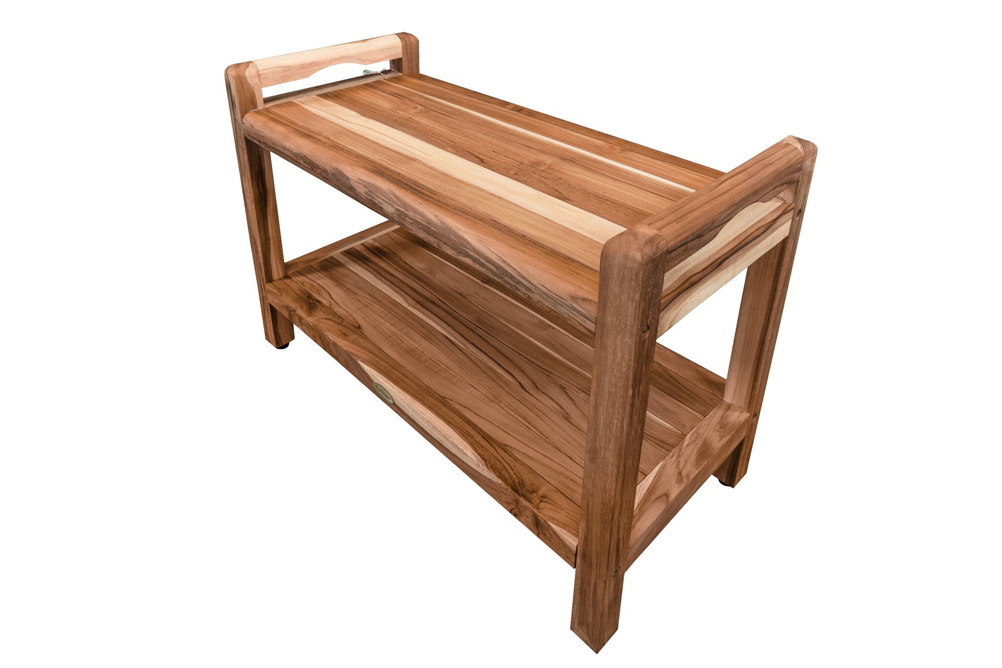Angle. EcoDecors - EcoDecors EarthyTeak Classic 29" Shower Bench With Shelf And LiftAide Arms - EarthyTeak.