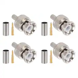 Unique Bargains - 4pcs BNC Male Crimp 3mm 50 Ohm PTFE Connector for RG58/RG142/RG400/LMR195/3D-FB Coax Cable Wireless Internet - Silver