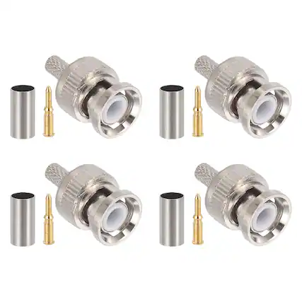 Front. Unique Bargains - 4pcs BNC Male Crimp 3mm 50 Ohm PTFE Connector for RG58/RG142/RG400/LMR195/3D-FB Coax Cable Wireless Internet - Silver.