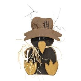 BreeBe - ^^Rustic Wood Sitting Crow in Scarecrow Hat 17.5" - Multicolor