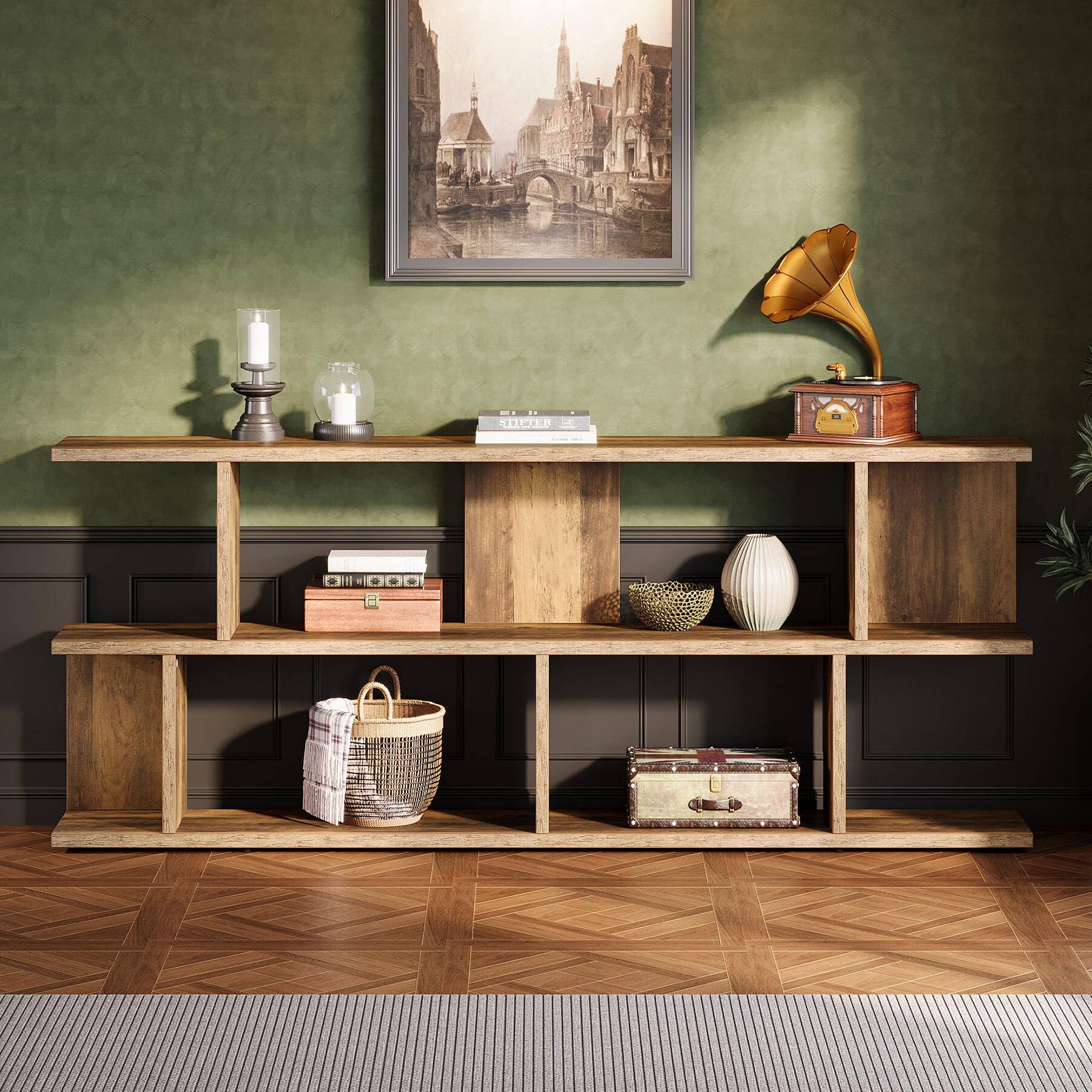 Alt View 1. Tribesigns - 71 Inches Extra Long Sofa Table Behind Couch, 3 Tier Farmhouse Console Table, Long Foyer Table with Storage for Hallway, - Brown.