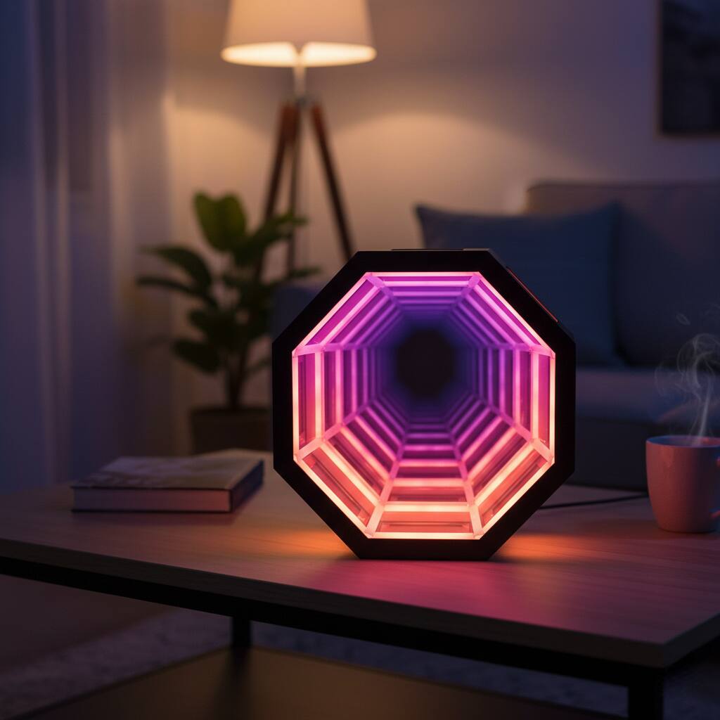 Left. Lamp Depot - RGB Infinity Illusion Tunnel Mirror Light with Remote Control.