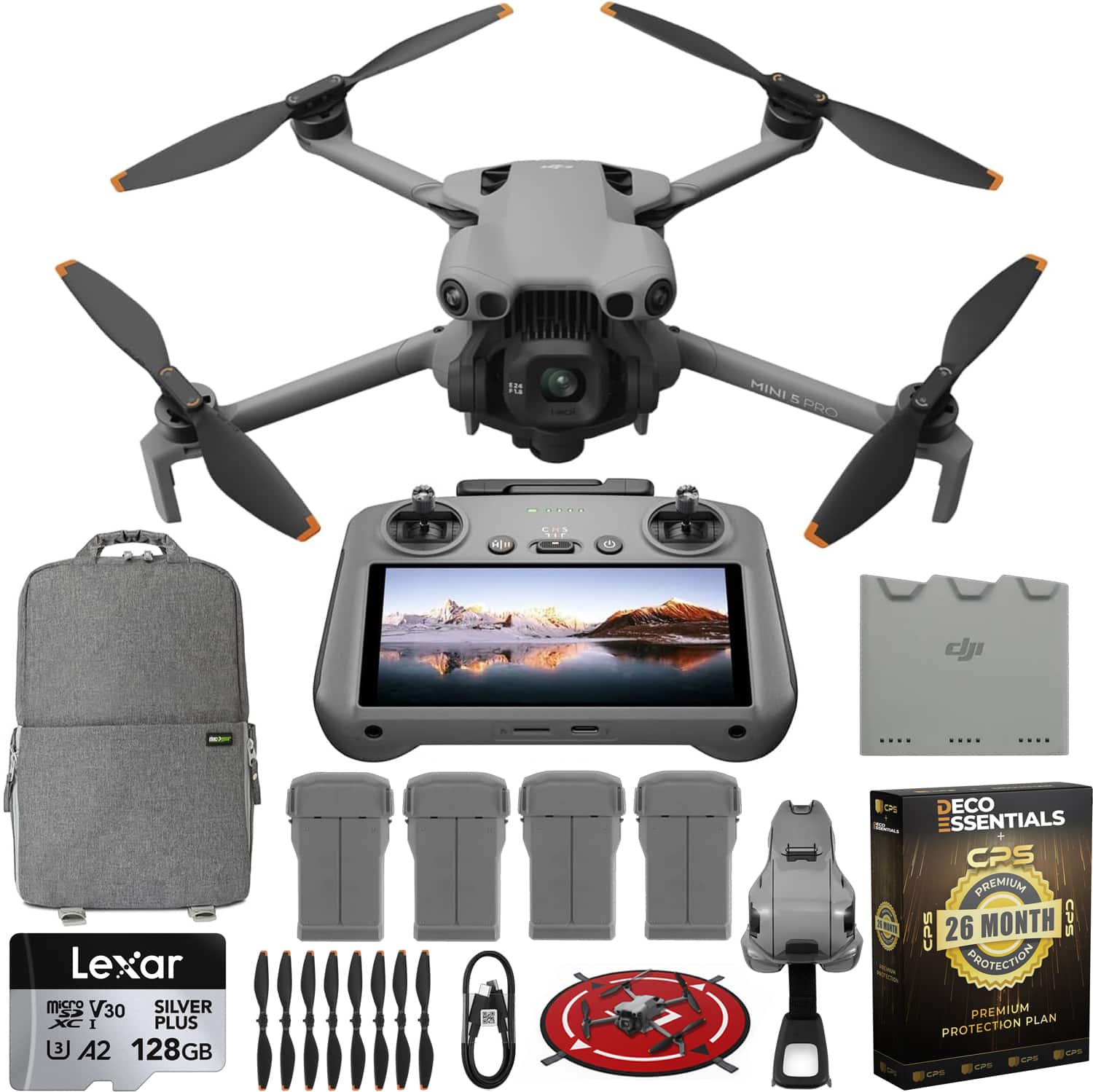 DJI - Mini 5 Pro Drone More Combo Plus 4 Battery Kit (DJI RC 2 Remote) + Extended Warranty & Accessory Bundle - Gray