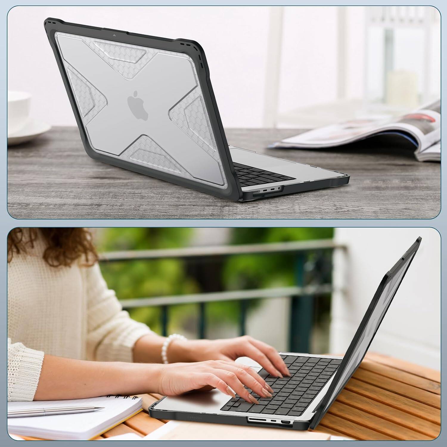 Alt View 3. Fintie - Rugged Case for MacBook Pro 14 Inch (2021-2026 Release) with M5 M4 M3 M2 M1 Chip, TPU Bumper, Hard Shell Cover - Crystal Clear.