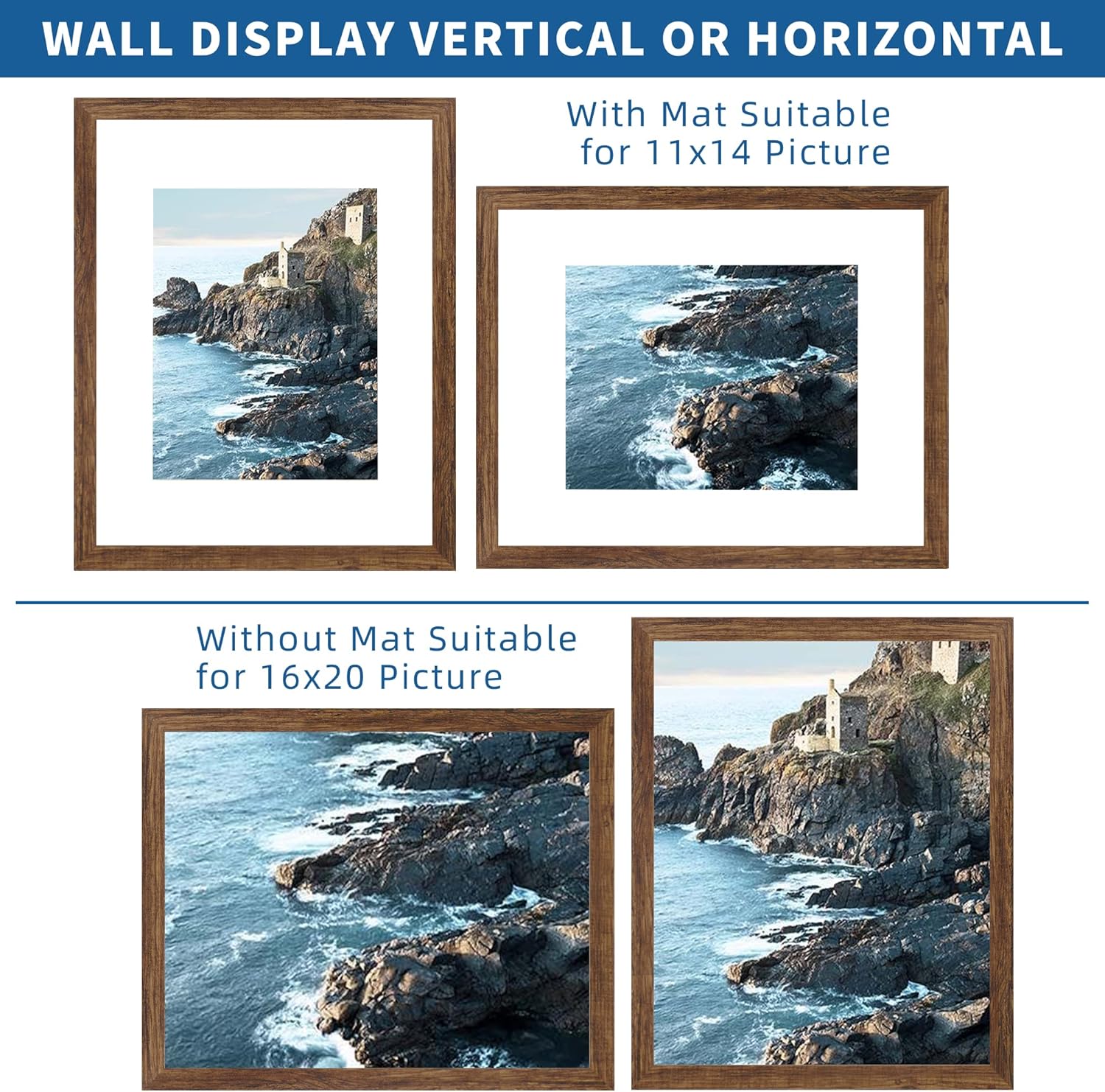 WALL DISPLAY VERTICAL OR HORIZONTAL

With Mat Suitable for 11x14 Picture

Without Mat Suitable for 16x20 Picture