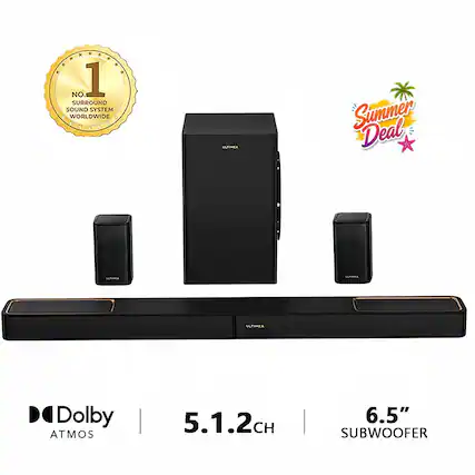 A NO. 1 SURROUND SOUND SYSTEM WORLDWIDE ULTIMEA Summer Deal ULTIMEA Dolby ATMOS 5.1.2CH 6.5" SUBWOOFER