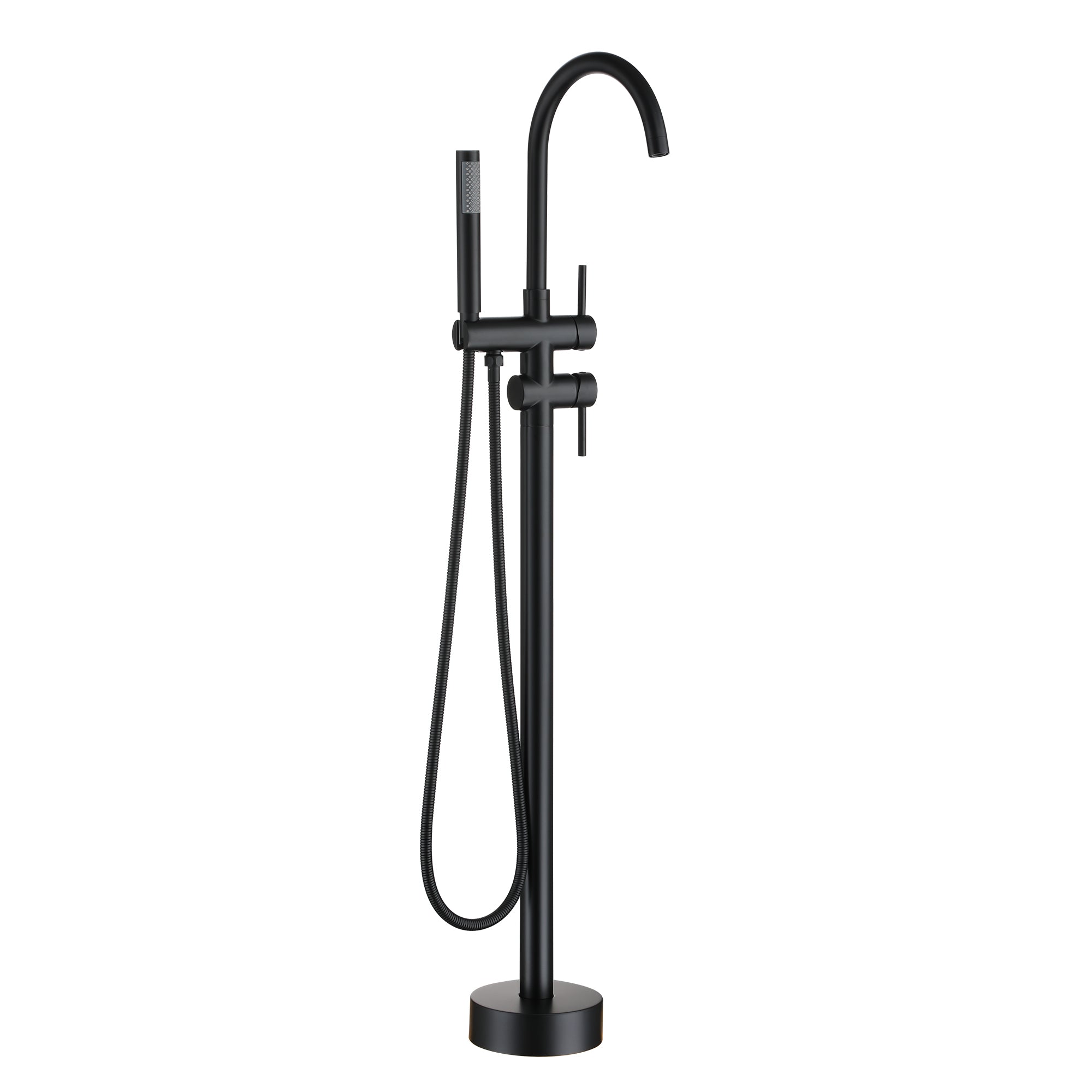 Boyel Living - Freestanding Floor Mount 2-Handle Bath Tub Filler Faucet with Handheld Shower - Matte Black