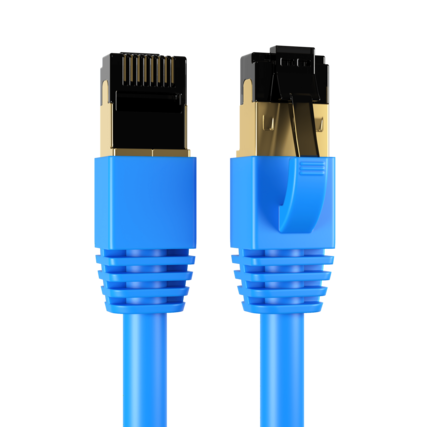 Front. Cables Direct Online - Cat8 Ethernet Cable 0.5FT, 40Gbps High-Speed RJ45 Shielded Copper Cord for Router, PC & Gaming - Blue.